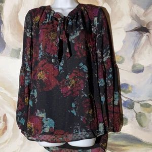 Jaclyn Smith Collections high low floral long sleeve blouse size Large  100% pol